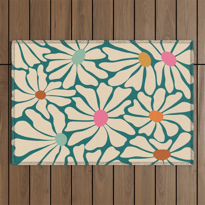 Colors of Joy - Groovy Flowers Green Outdoor Rug Gallery Image 1