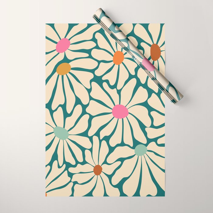 Colors of Joy - Groovy Flowers Green Wrapping Paper Gallery Image 1