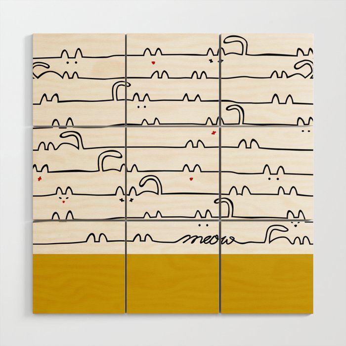 yellow meouw Wood Wall Art Gallery Image 1