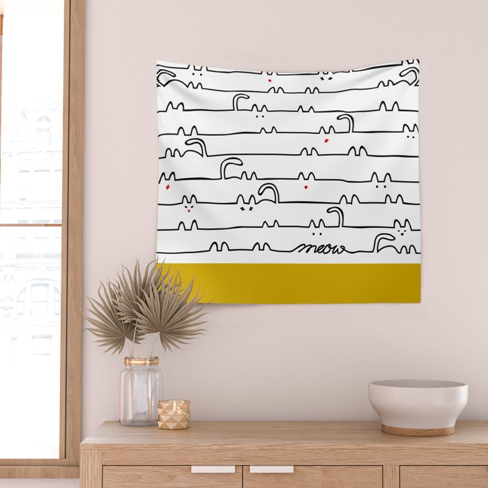 yellow meouw Wall Tapestry Gallery Image 2