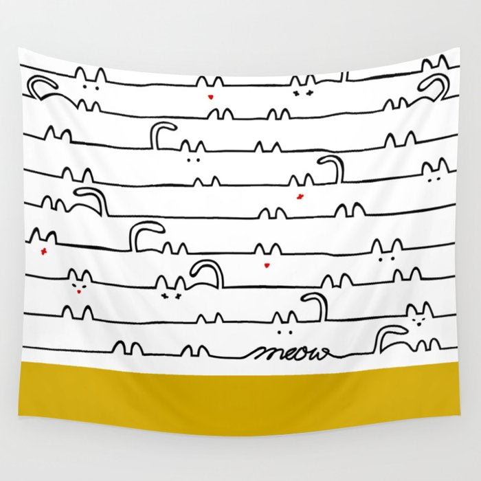 yellow meouw Wall Tapestry Gallery Image 1