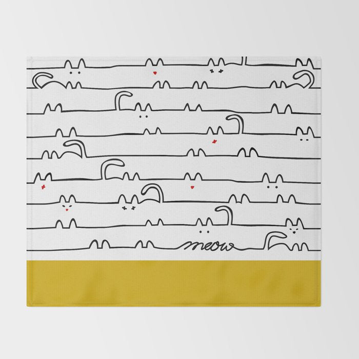 yellow meouw Throw Blanket Gallery Image 2