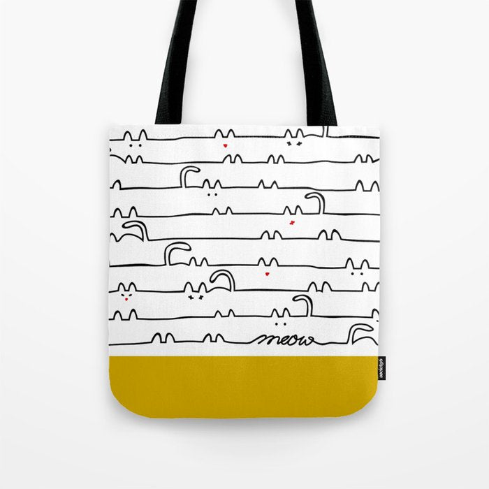 yellow meouw Tote Bag Gallery Image 1