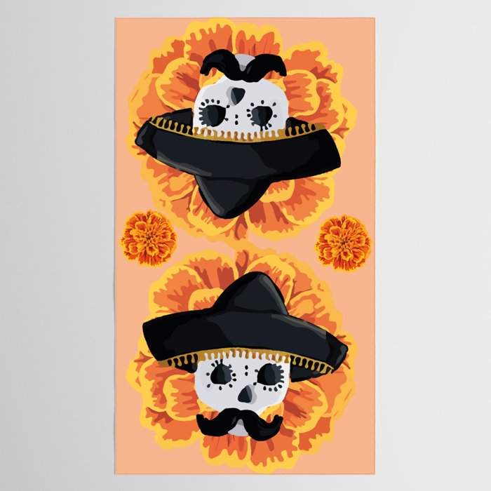 Charro mexican kawaii cute sugar skull mexican style cempasúchil mustache mexican sombrero skeleton  Tablecloth Gallery Image 2