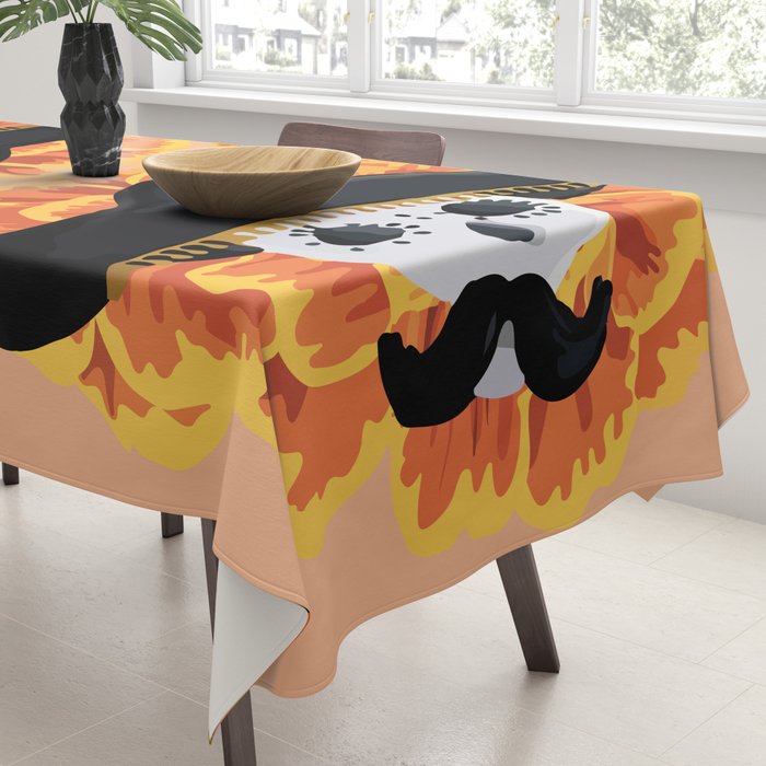Charro mexican kawaii cute sugar skull mexican style cempasúchil mustache mexican sombrero skeleton  Tablecloth Gallery Image 3