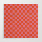 Checkerboard Mini Check Pattern in Hot Pink and Red Orange Wood Wall Art Gallery Image 1