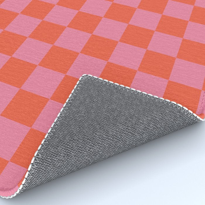 Checkerboard Mini Check Pattern in Hot Pink and Red Orange Rug Gallery Image 4