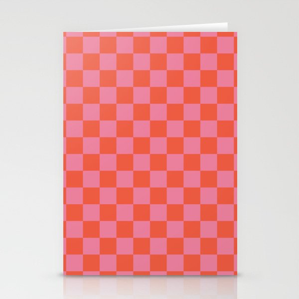 Checkerboard Mini Check Pattern in Hot Pink and Red Orange Stationery Card Gallery Image 1