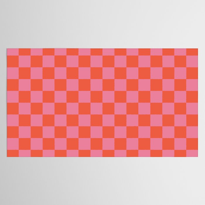 Checkerboard Mini Check Pattern in Hot Pink and Red Orange Tablecloth Gallery Image 2