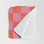 Checkerboard Mini Check Pattern in Hot Pink and Red Orange Throw Blanket Gallery Image 3