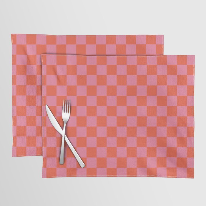 Checkerboard Mini Check Pattern in Hot Pink and Red Orange Placemat Gallery Image 1