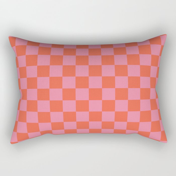 Checkerboard Mini Check Pattern in Hot Pink and Red Orange Rectangular Pillow Gallery Image 2
