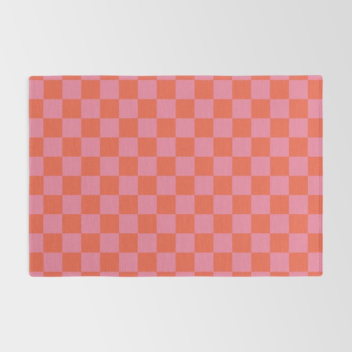 Checkerboard Mini Check Pattern in Hot Pink and Red Orange Rug Gallery Image 2