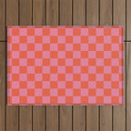 Checkerboard Mini Check Pattern in Hot Pink and Red Orange Outdoor Rug Gallery Image 1