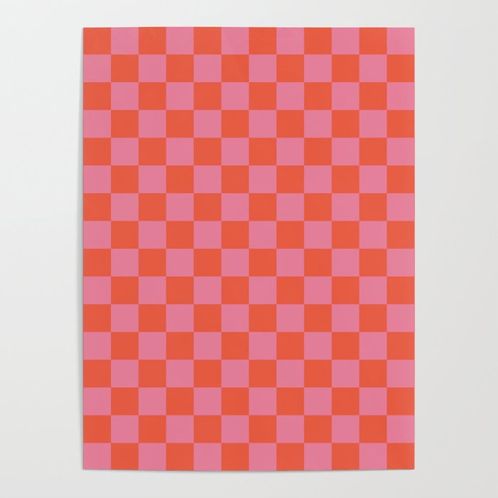 Checkerboard Mini Check Pattern in Hot Pink and Red Orange Poster Gallery Image 1