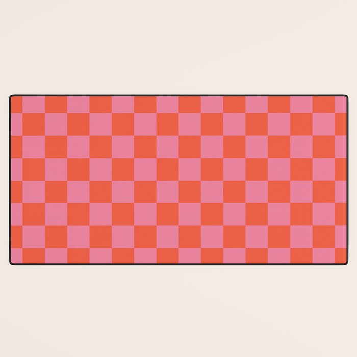 Checkerboard Mini Check Pattern in Hot Pink and Red Orange Desk Mat Gallery Image 3