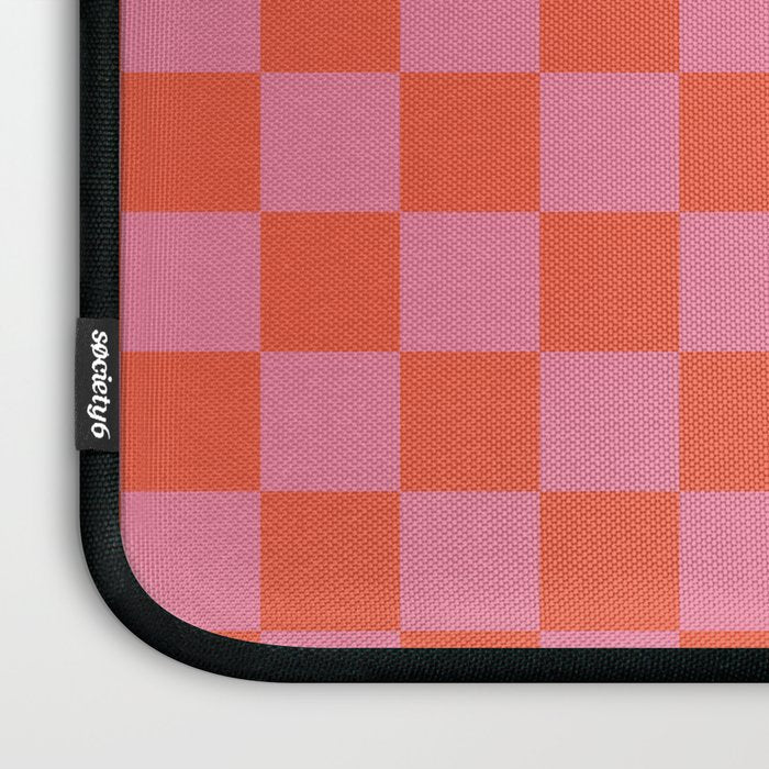 Checkerboard Mini Check Pattern in Hot Pink and Red Orange Laptop Sleeve Gallery Image 3