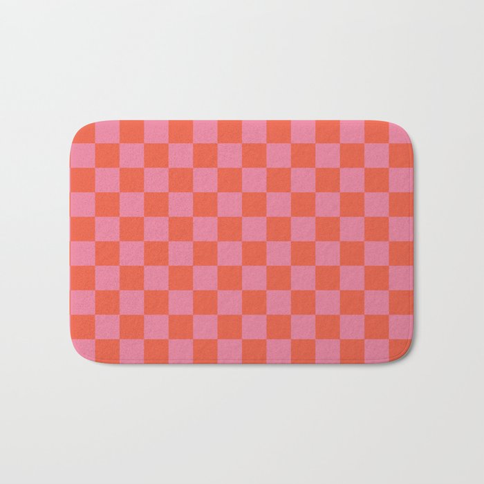 Checkerboard Mini Check Pattern in Hot Pink and Red Orange Bath Mat Gallery Image 1