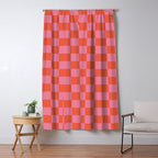 Checkerboard Mini Check Pattern in Hot Pink and Red Orange Window Curtain Gallery Image 5