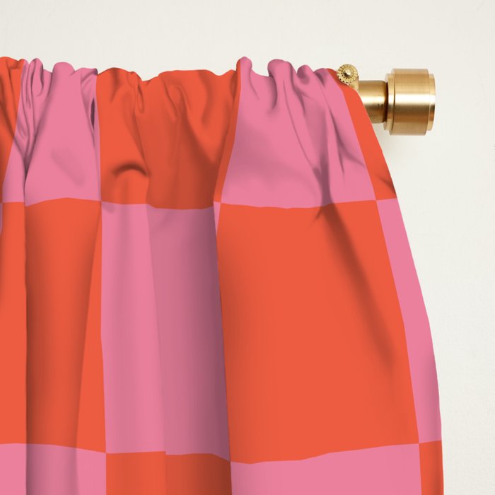 Checkerboard Mini Check Pattern in Hot Pink and Red Orange Window Curtain Gallery Image 2