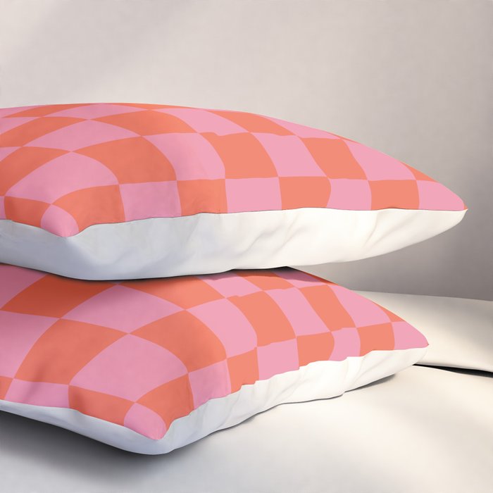 Checkerboard Mini Check Pattern in Hot Pink and Red Orange Pillow Sham Gallery Image 3