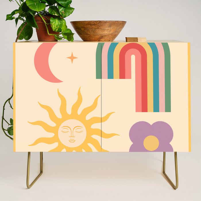 Minimal geometric abstraction Rainbow, Flower, Sun and Moon 2 Credenza Gallery Image 1