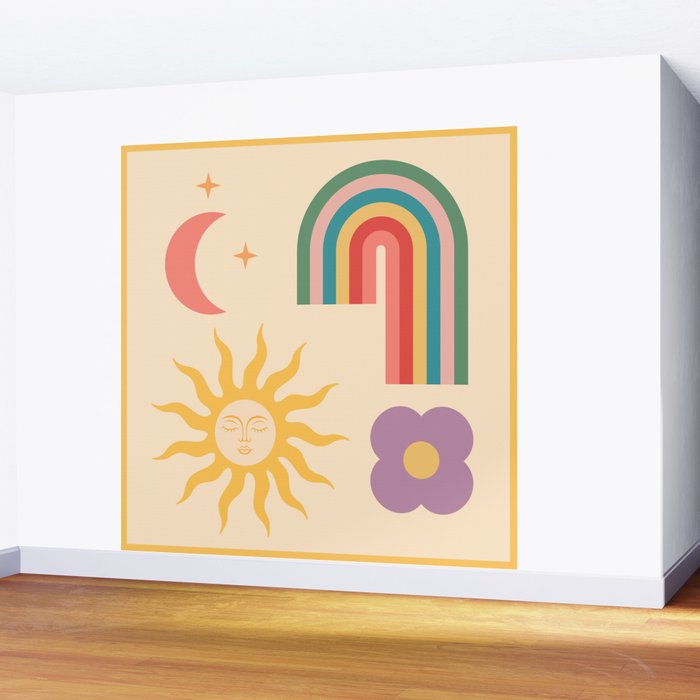 Minimal geometric abstraction Rainbow, Flower, Sun and Moon 2 Wall Mural Gallery Image 2