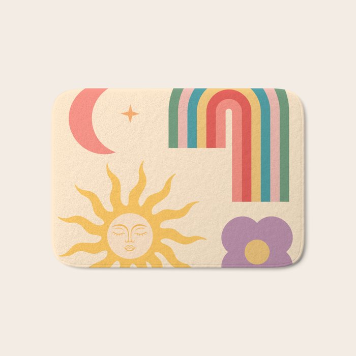 Minimal geometric abstraction Rainbow, Flower, Sun and Moon 2 Bath Mat Gallery Image 1