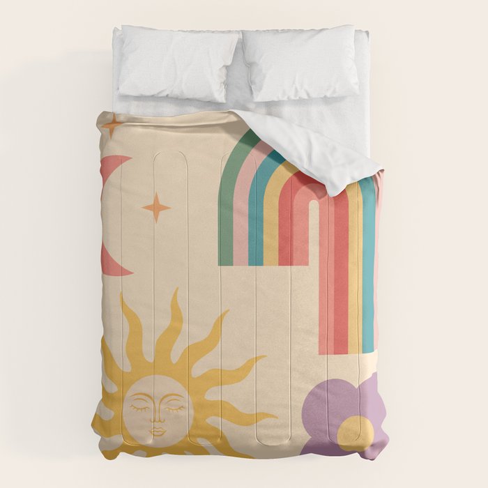 Minimal geometric abstraction Rainbow, Flower, Sun and Moon 2 Comforter Gallery Image 6