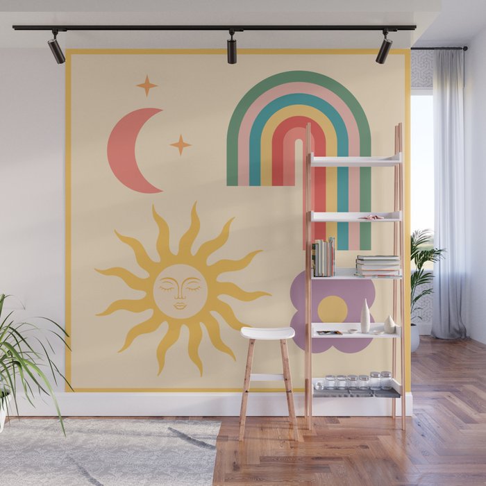 Minimal geometric abstraction Rainbow, Flower, Sun and Moon 2 Wall Mural Gallery Image 1