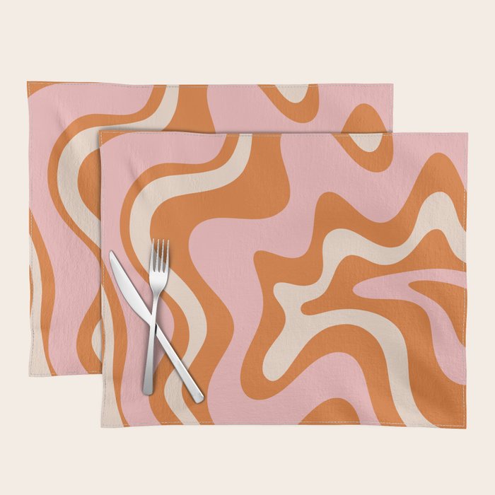 Liquid Swirl Retro Abstract Pattern in Orange Pink Cream Placemat Gallery Image 1