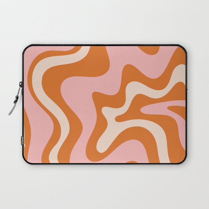 Liquid Swirl Retro Abstract Pattern in Orange Pink Cream Laptop Sleeve Gallery Image 1