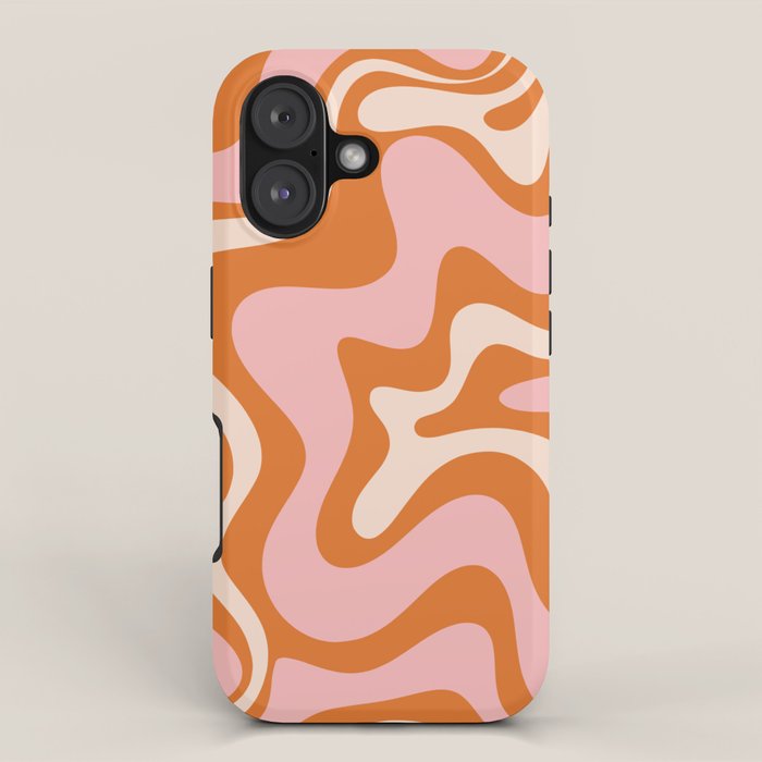 Liquid Swirl Retro Abstract Pattern in Orange Pink Cream iPhone Case Gallery Image 1