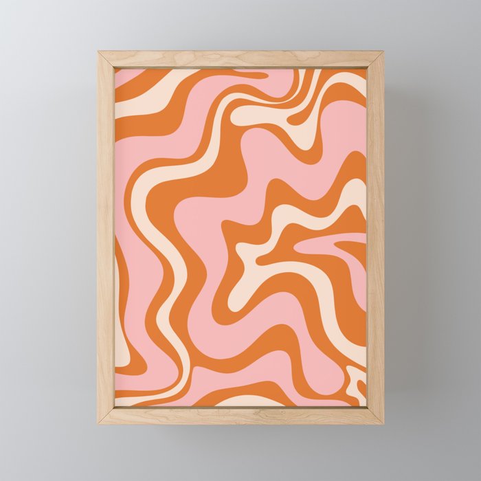 Liquid Swirl Retro Abstract Pattern in Orange Pink Cream Mini Art Print Gallery Image 1