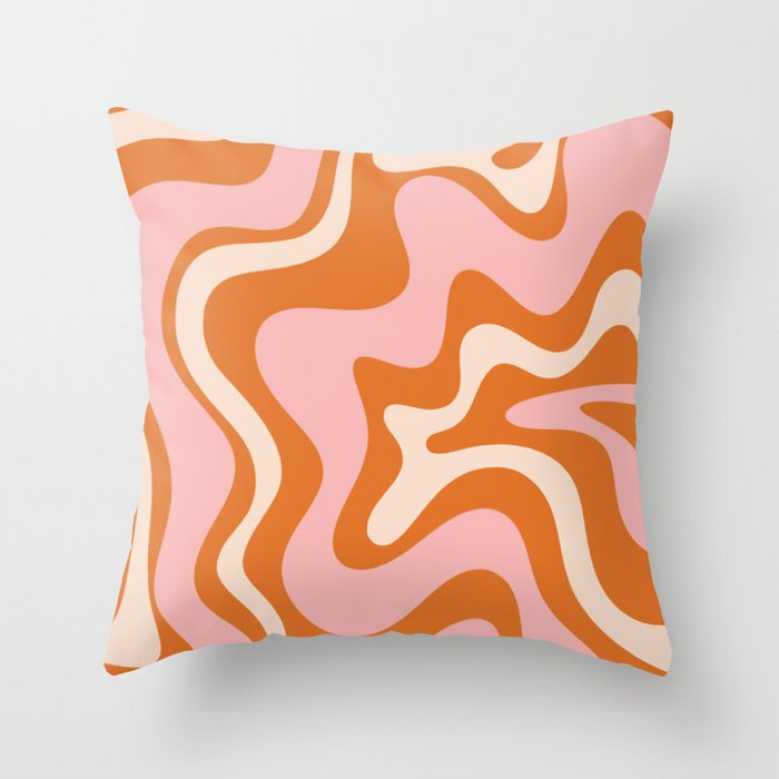 Liquid Swirl Retro Abstract Pattern in Orange Pink Cream Throw Pillow Gallery Image 1