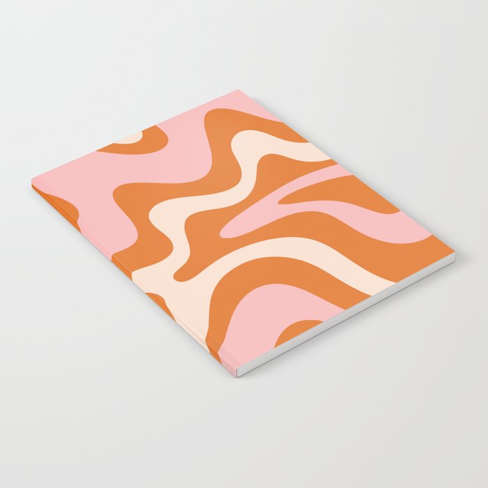 Liquid Swirl Retro Abstract Pattern in Orange Pink Cream Notebook Gallery Image 1