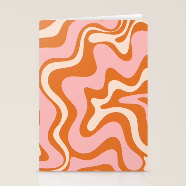Liquid Swirl Retro Abstract Pattern in Orange Pink Cream Stationery Card Gallery Image 2