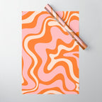 Liquid Swirl Retro Abstract Pattern in Orange Pink Cream Wrapping Paper Gallery Image 1