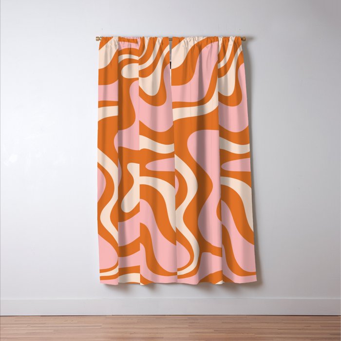 Liquid Swirl Retro Abstract Pattern in Orange Pink Cream Window Curtain Gallery Image 3