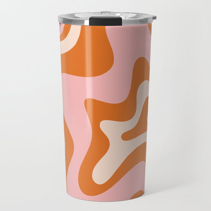 Liquid Swirl Retro Abstract Pattern in Orange Pink Cream Travel Mug Gallery Image 1