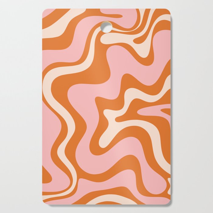 Liquid Swirl Retro Abstract Pattern in Orange Pink Cream Cutting Board Gallery Image 1