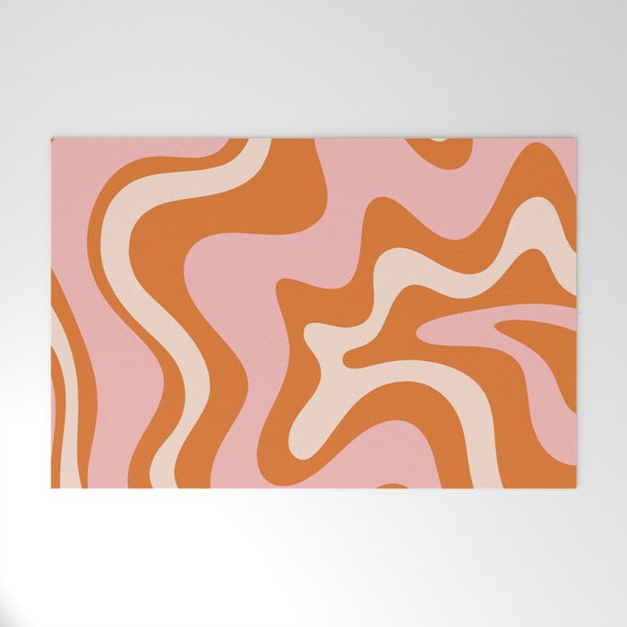 Liquid Swirl Retro Abstract Pattern in Orange Pink Cream Welcome Mat Gallery Image 1