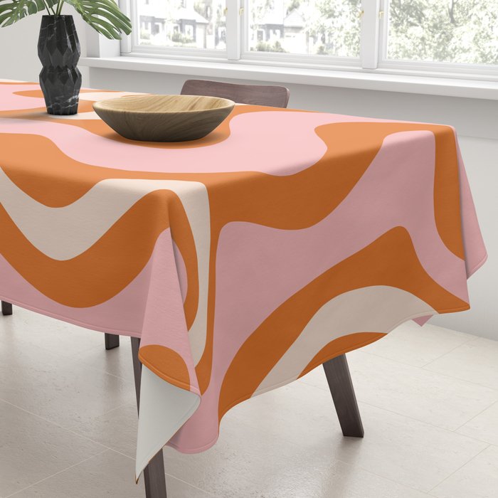 Liquid Swirl Retro Abstract Pattern in Orange Pink Cream Tablecloth Gallery Image 3