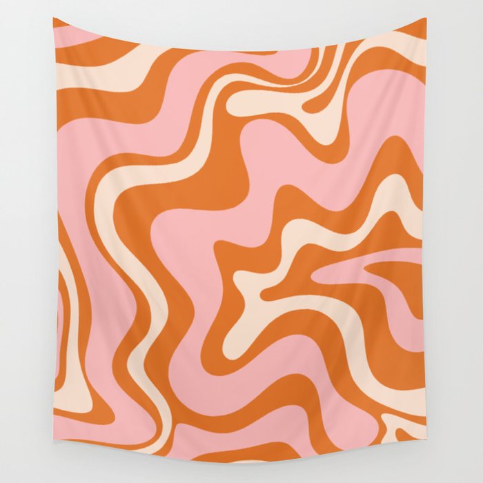 Liquid Swirl Retro Abstract Pattern in Orange Pink Cream Wall Tapestry Gallery Image 4