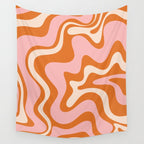 Liquid Swirl Retro Abstract Pattern in Orange Pink Cream Wall Tapestry Gallery Image 4