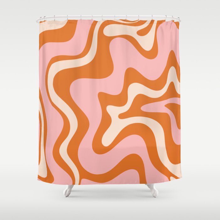 Liquid Swirl Retro Abstract Pattern in Orange Pink Cream Shower Curtain Gallery Image 1