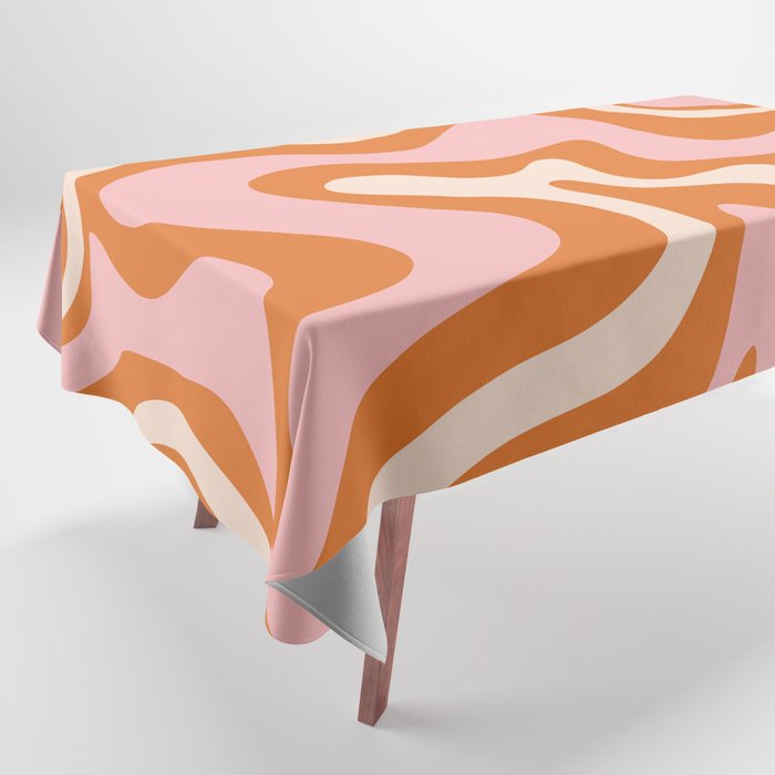 Liquid Swirl Retro Abstract Pattern in Orange Pink Cream Tablecloth Gallery Image 1