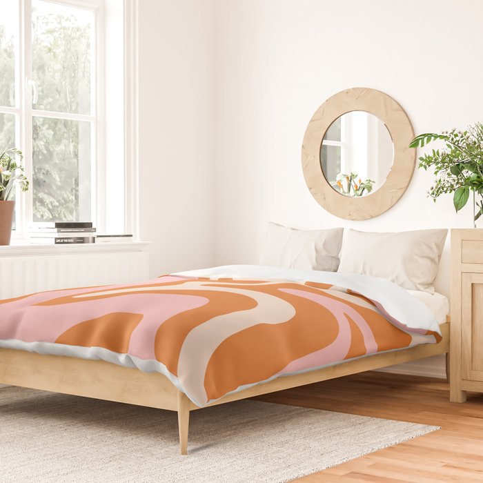 Liquid Swirl Retro Abstract Pattern in Orange Pink Cream Duvet Cover Gallery Image 2