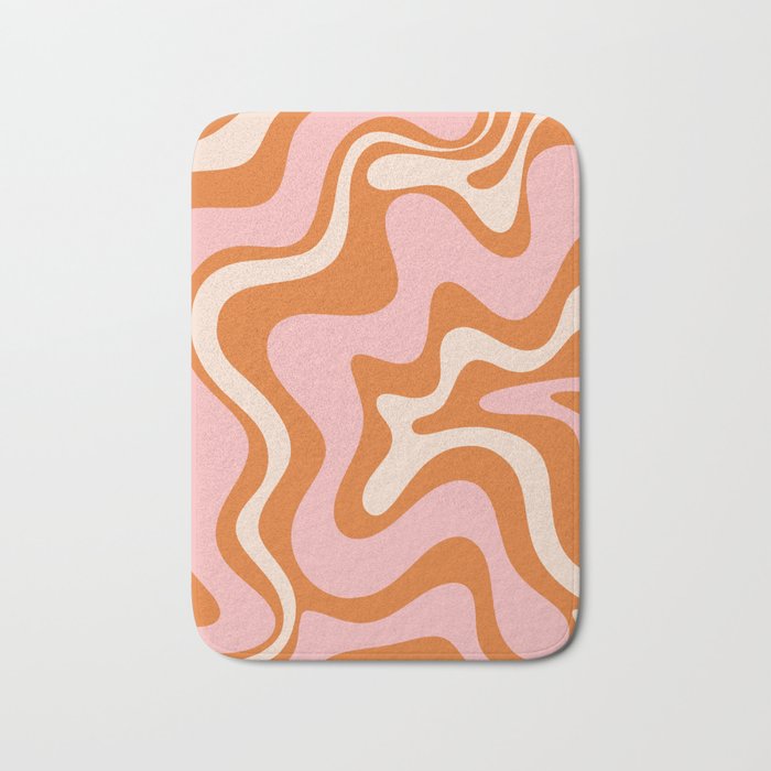 Liquid Swirl Retro Abstract Pattern in Orange Pink Cream Bath Mat Gallery Image 1