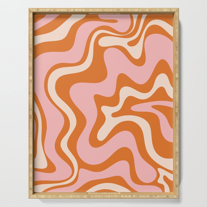 Liquid Swirl Retro Abstract Pattern in Orange Pink Cream Serving Tray Gallery Image 1